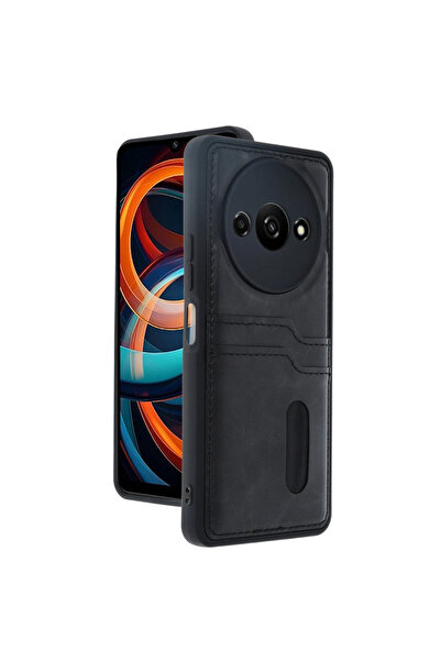 eco port حافظة جلدية سوداء مع حافظة بطاقة الأعمال سارة لهاتف Redmi A3 4G