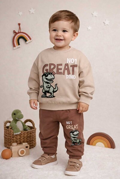 DECO Dinazor Baskılı 2 iplik Mevsimlik Erkek Çocuk Takım 2 Yaş,3 Yaş,4Yaş,5Yaş