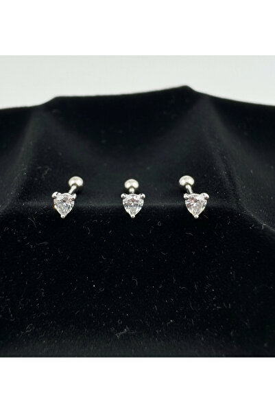 Silver Hunters Üçgen Model Taşlı Gümüş Erkek Kulak Piercing 925 Ayar Gümüş