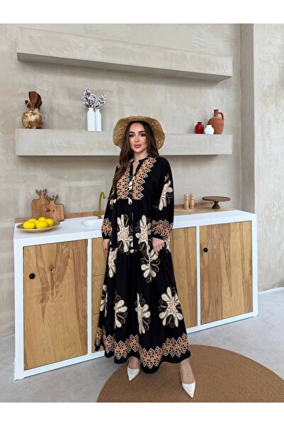 PREMİER VİE Hijab Viscose Dress – Patterned, Comfortable Fit, Everyday Wear