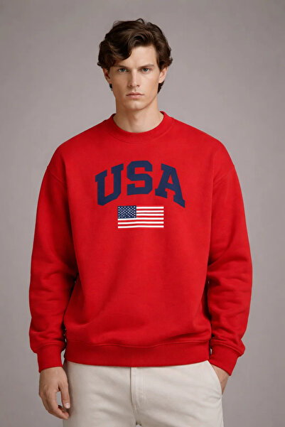 COMBİNE MİCHAİL Muška crvena majica sa širokim printom "America"