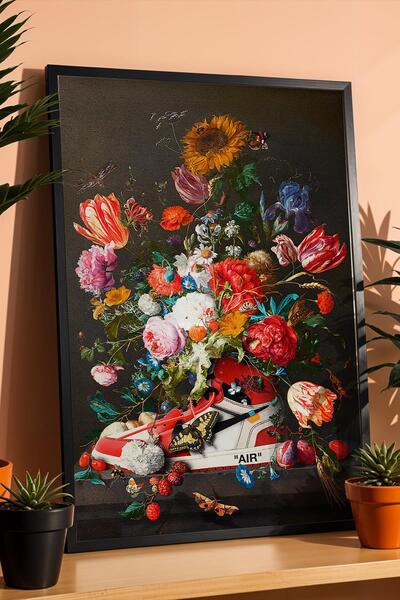 Saturn Pantofi sport cu flori în stil Hypebeast, pictură înrămată, stil moder...