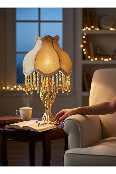Dekovien Gold Night Lamp Lampshade Classic Model Metal Gold Plated Base 50X30...