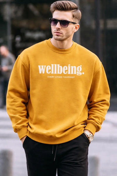 COMBİNE MİCHAİL Men's Wellbeing Printed Mustard Sweatshirt