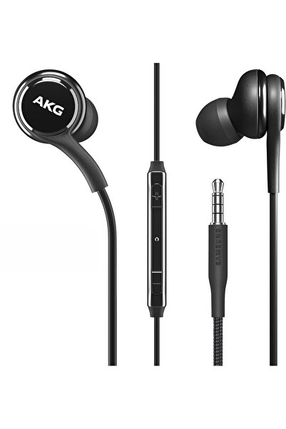Choice سماعة سامسونج AKG اذن مسمار 3.5 ملم مع جهاز تحكم وميكروفون مضفرة اسود