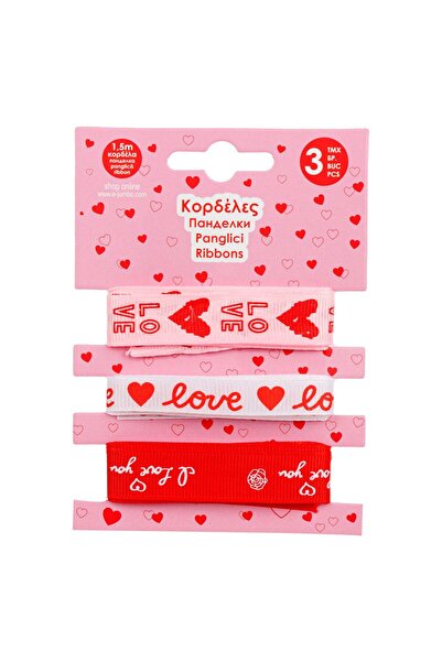 OEM Σετ κορδέλες καρδιές 3 σχέδια  "Αγάπη " 1,5 μέτρα - 3 τεμάχια