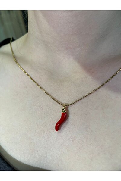 uyguntakıaksesuar قلادة نسائية بسلسلة ذهبية اللون وشكل فلفل أحمر - قلادة الحظ...