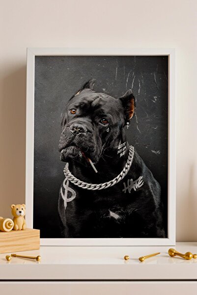 Saturn Tablou înrămat cu câine Cane Corso gangster, cu tatuaj și lanț, decor ...