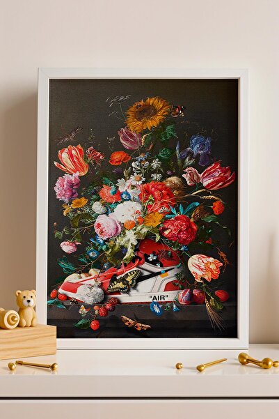 Saturn Pantofi sport cu flori în stil Hypebeast, pictură înrămată, stil moder...