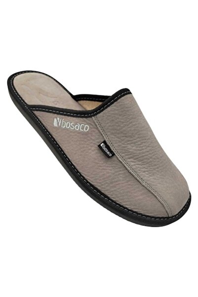 Bosaco Men's Leather Slippers – Grey, Comfortable and Elegant"
