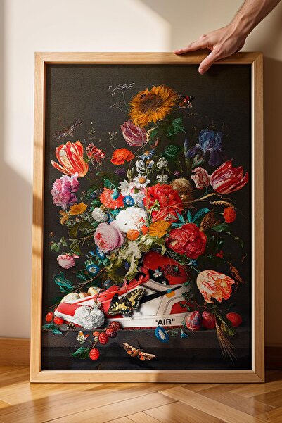 Saturn Pantofi sport cu flori în stil Hypebeast, pictură înrămată, stil moder...