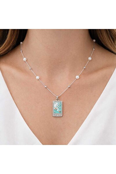 Bittox قلادة نسائية أنيقة بسلسلة فضية اللون مزينة باللؤلؤ على شكل نجمة - مناس...