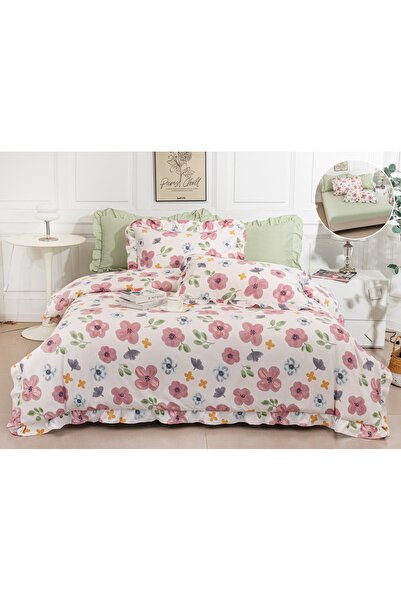 Truva Grup Fine Cotton Bed Linen with Ruffles - 6 Pieces, Fitted Sheet, 180x2...