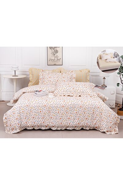 Truva Grup Fine Cotton Bed Linen with Ruffles - 6 Pieces, Fitted Sheet, 180x2...