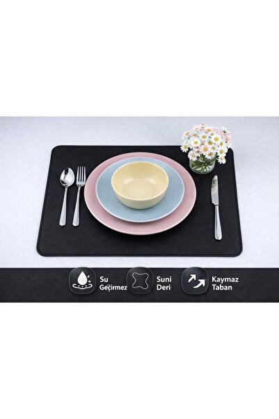 Mesut Balaban Deri Ürünleri 2 adet siyah deri sofra sunum tabak altlığı supla...