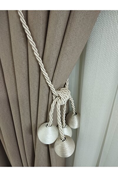 CEMRE PERDE Fon Keten Cappiccino 1/3 Dense Pleated (Single Wing) Ceiling Braç...