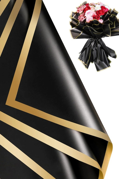 fesleğen çiçek Çiçek Ambalaj Kağıdı Siyah Altın Kenarlı 4 Adet Yapay Çiçek Ku...
