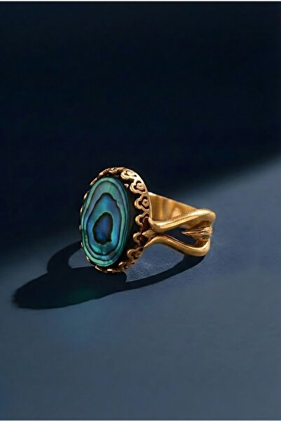 Takıdepo Lale Model Okyanus Sedefi Taşlı El İşi Yüzük - Altın Rengi