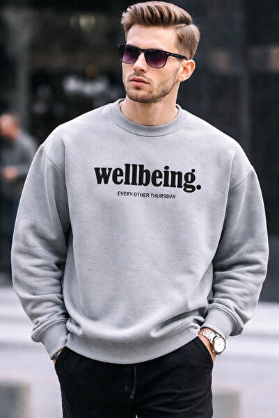 COMBİNE MİCHAİL Ανδρικό φούτερ με στάμπα Wellbeing σε γκρι χρώμα
