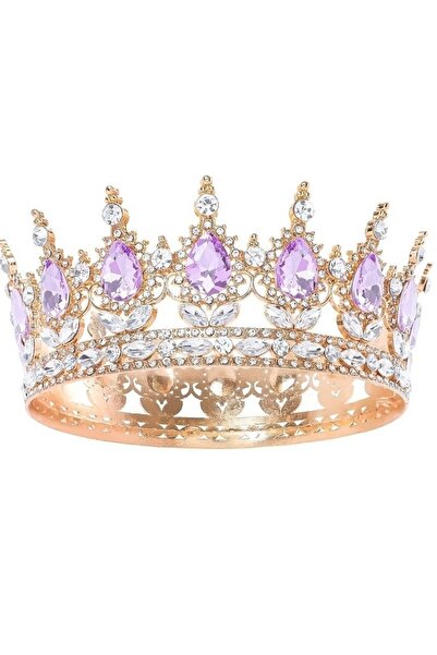 Dharst Golden metal crown with purple pearls - 12.4 x 5.4 cm