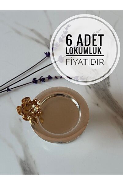 Melinda GOLD RENK ÇİÇEK AKSESUARLI MAKARONLUK LOKUMLUK 6'lı (7,5x3,5cm)