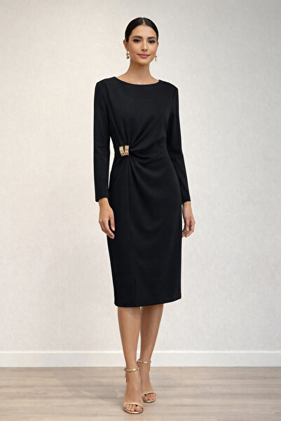 AYHAN Side Buckle Detailed Midi Dress