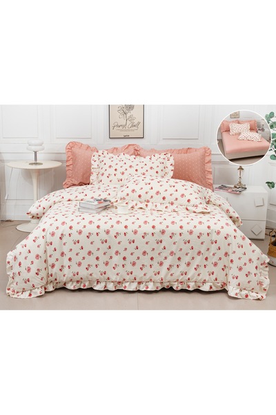 Truva Grup Fine Cotton Bed Linen with Ruffles - 6 Pieces, Fitted Sheet, 180x2...