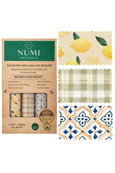 NUMI Naturals Wax Food Storage Cloths – Premium Set of 3 (30×30 cm) - Blue & ...