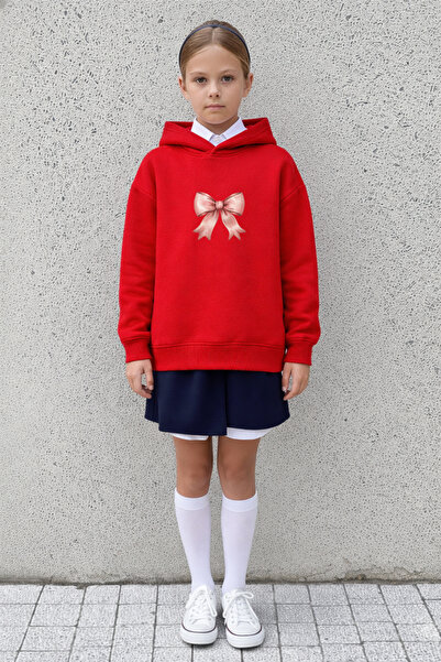 LORVEX Girl's Hooded Hoodie Oversize 100% Cotton – Cute Ribbon Printed