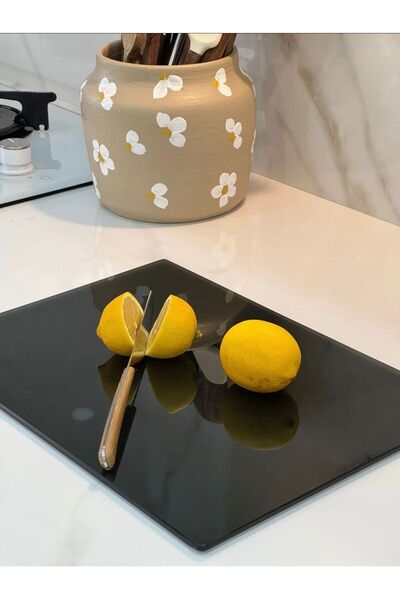 B&G GLASS Temperli Cam Kesme & Sunum Tahtası Füme Siyah 30x40 cm 4mm Kaymaz A...