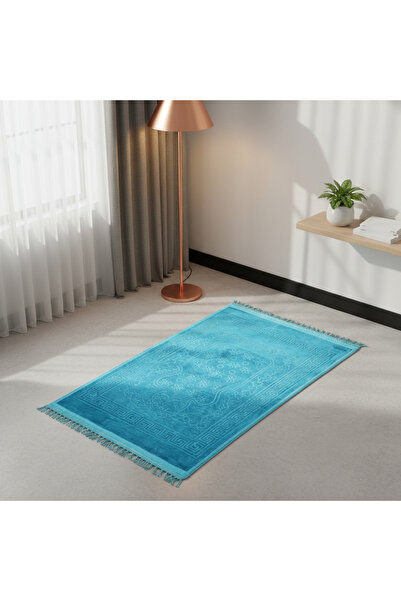 Goat-x سجادة صلاة مخملية بنقشة محراب وزخارف ناعمة – لون تركواز