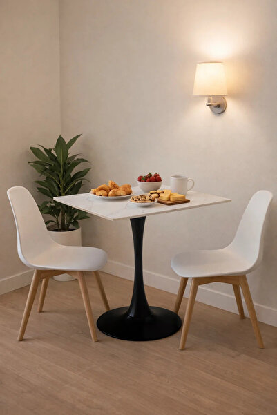 MARIA HOMES Modern White Marble Dining Table (70*70*75 cm)