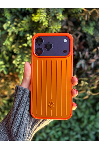 daystar İPhone 17 Pro Max İle Uyumlu Premium Çizgili Özel Turuncu Telefon Kılıfı