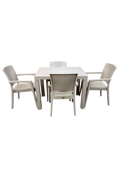 nar sokağı Zeugma Beyaz 70x100 Cm Camsız Rattan Bahçe Balkon Masa Takımı