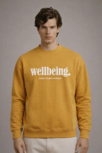 COMBİNE MİCHAİL Men's Text Printed Casual Mustard Sweatshirt