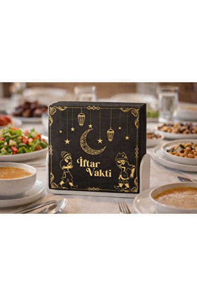 Lİ-ES Ramazan Temalı Siyah Gold İftar sunum Dekor büyük peçete 40'lı- İftar V...