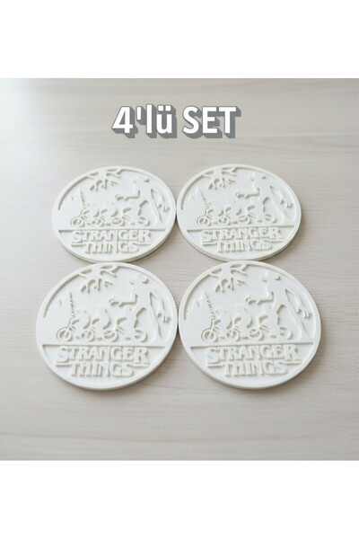 ARCANIUM Stranger Things Themed Set of 4 Black Coasters - Special Design Deco...