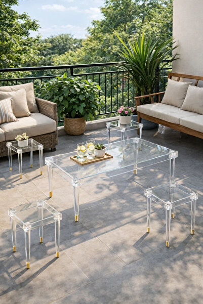 MARIA HOMES Elegant 5-Piece Glass Coffee Table Set with Gold Acrylic Base – M...