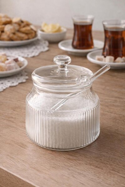 NUSYA STORE Kapaklı Cam Şekerlik 250ml - Cam Kaşıklı Şekerlik / Baharatlık / ...