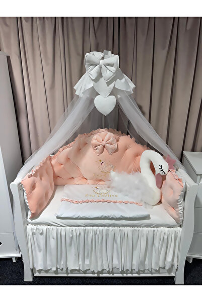 PeppiBambini Lenjerie de patut personalizata 7 piese REGAL Catifea Somon -