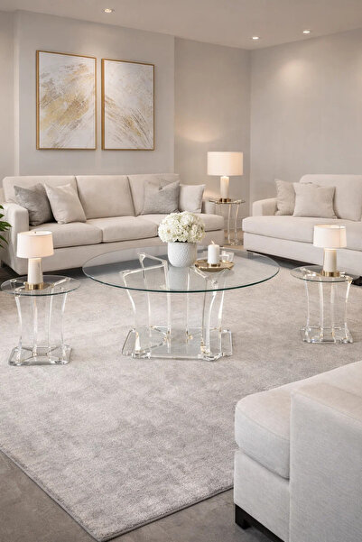 MARIA HOMES Elegant 5-Piece Glass Coffee Table Set with Clear Acrylic Base – ...