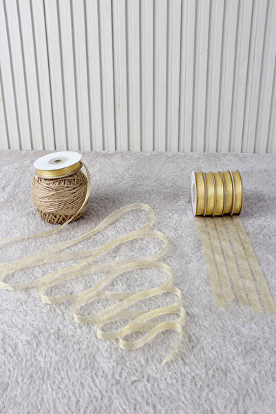 Mortex Panglică din tul organza aurie 1 cm 22 m - Pachet, Nuntă, Logodnă, Zes...