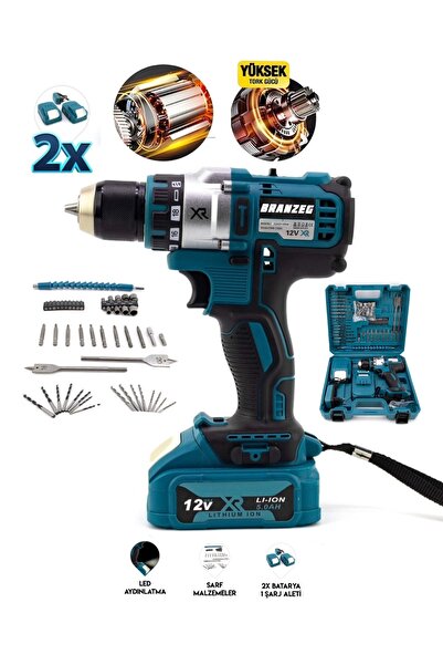 BRANZEG Şarjlı Matkap 10mm Çelik Mandren Vidalama Metal Şanzuman