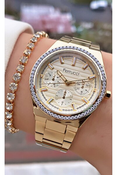 Ferrucci Brand Original Gold Color 2 Year Warranty Steel Case Women's Wristwa...