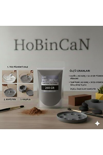 Pelirum Gri Toz Pigment 250 gr - Alçı, Beton, Taş Tozu Ve Hobi Harç Renklendi...