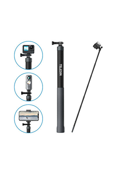 TELESIN 3M Ultra Long Carbon Fiber Selfie Stick (3rd Gen) for Action Camera a...