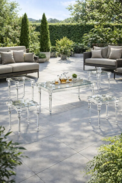 MARIA HOMES Luxury 5-Piece Glass Coffee Table Set with Acrylic Legs – Elegant...