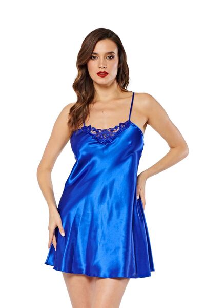 star iç giyim Saks Blue Satin Nightgown - M-264
