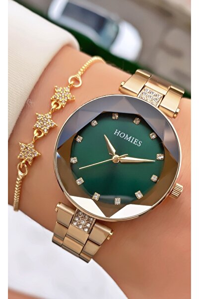 Homies ساعة يد نسائية أصلية باللون الذهبي مع ضمان لمدة عامين - مع سوار هدية