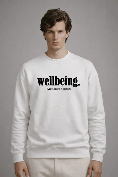 COMBİNE MİCHAİL Hanorac casual ecru cu imprimeu text pentru bărbați